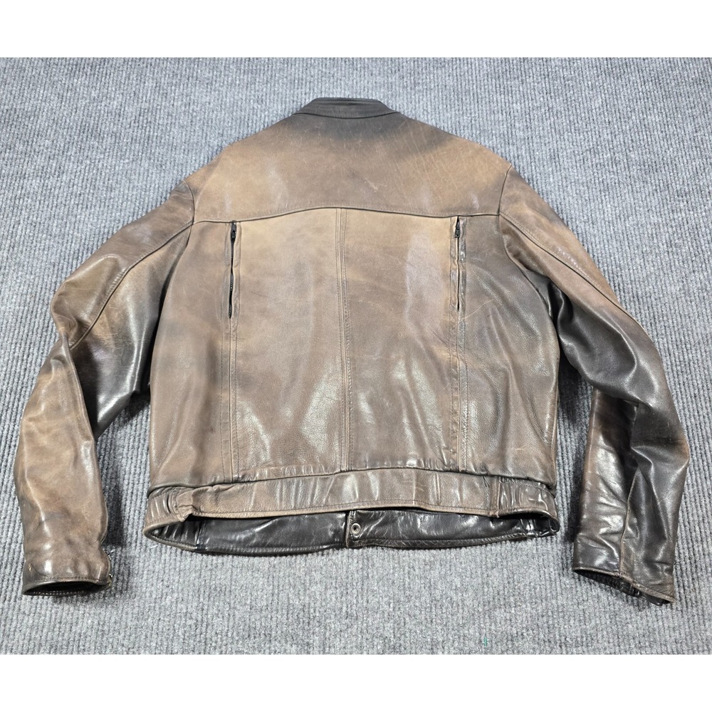 Vintage Brooks Motorcycle Jacket Mens 44 Brown Leather Full Zip Grunge USA Made - Picture 2 of 14